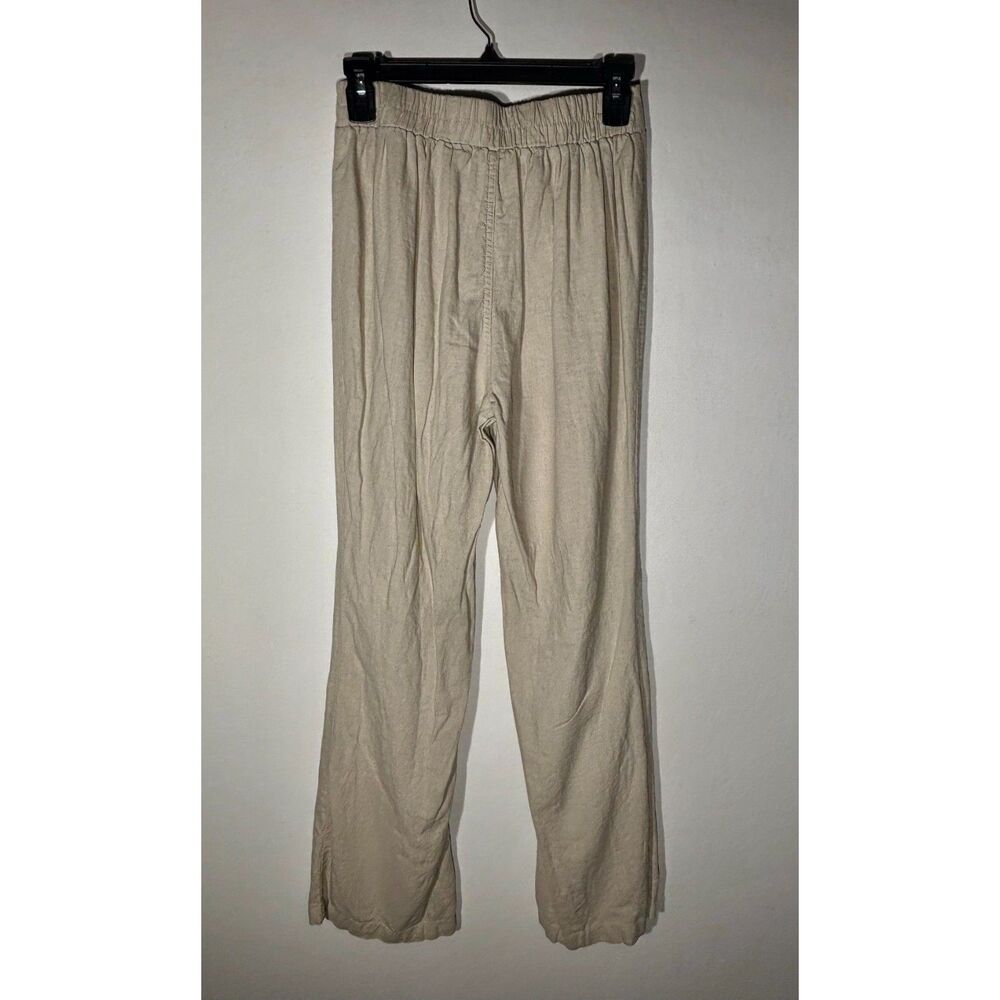 Happily Grey Women’s Linen Blend Pull-On Pants Beige Wide Leg Size Small